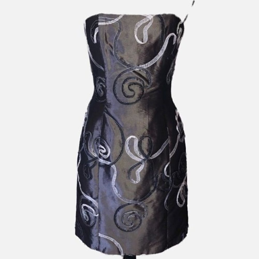 Vintage Jessica McClintock Dress Autumn Wedding Guest Strapless S XS Metallic 90